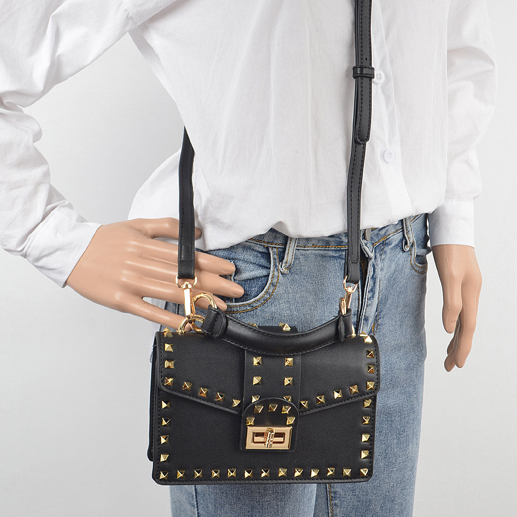 Studded Top Handle Clutch | Black