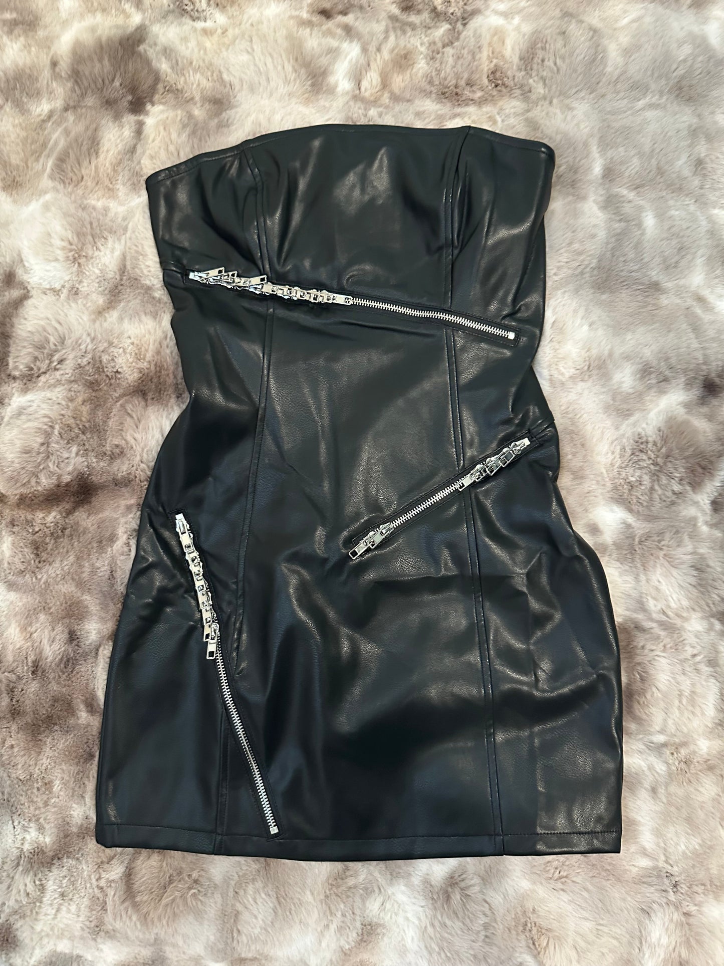 Zipper Detail Tube Top Mini Dress