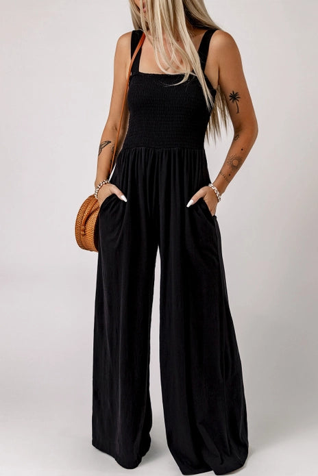 Ldc Smocked Tank Wide Leg Jumpsuit with Pockets