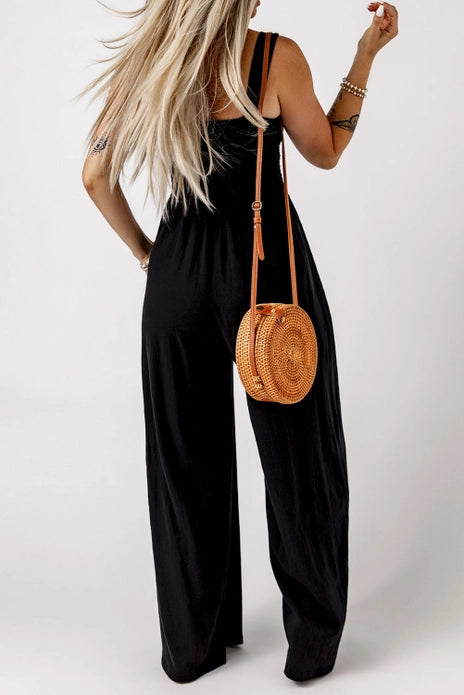 Ldc Smocked Tank Wide Leg Jumpsuit with Pockets