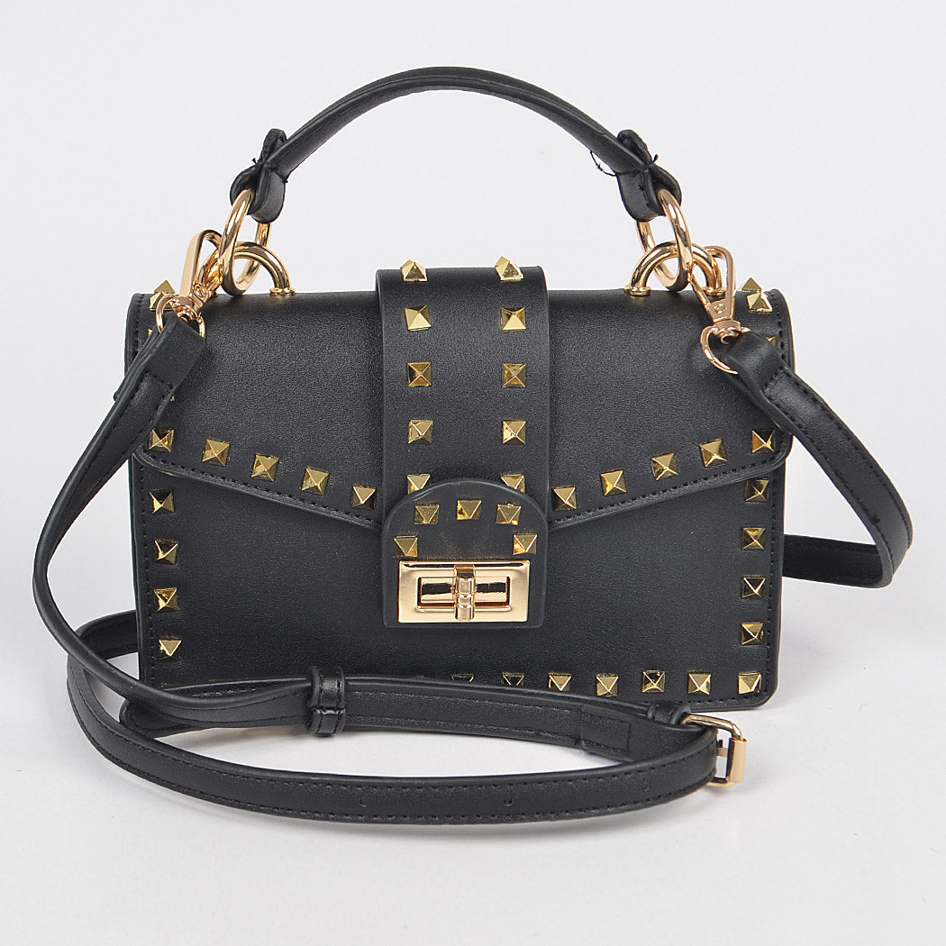 Studded Top Handle Clutch | Black