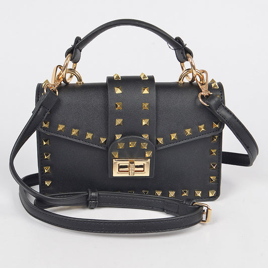 Studded Top Handle Clutch | Black