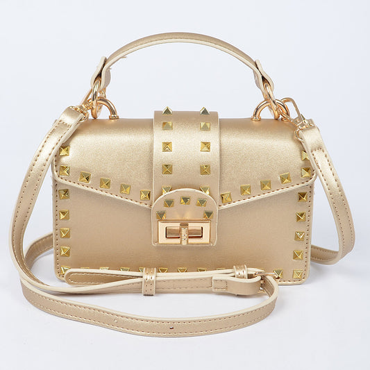 Studded Top Handle Clutch - GOLD