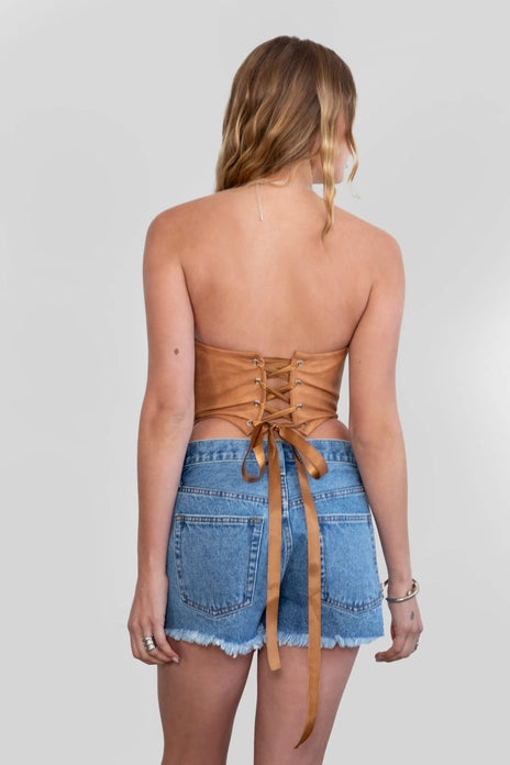 Distressed Leather Corset Top