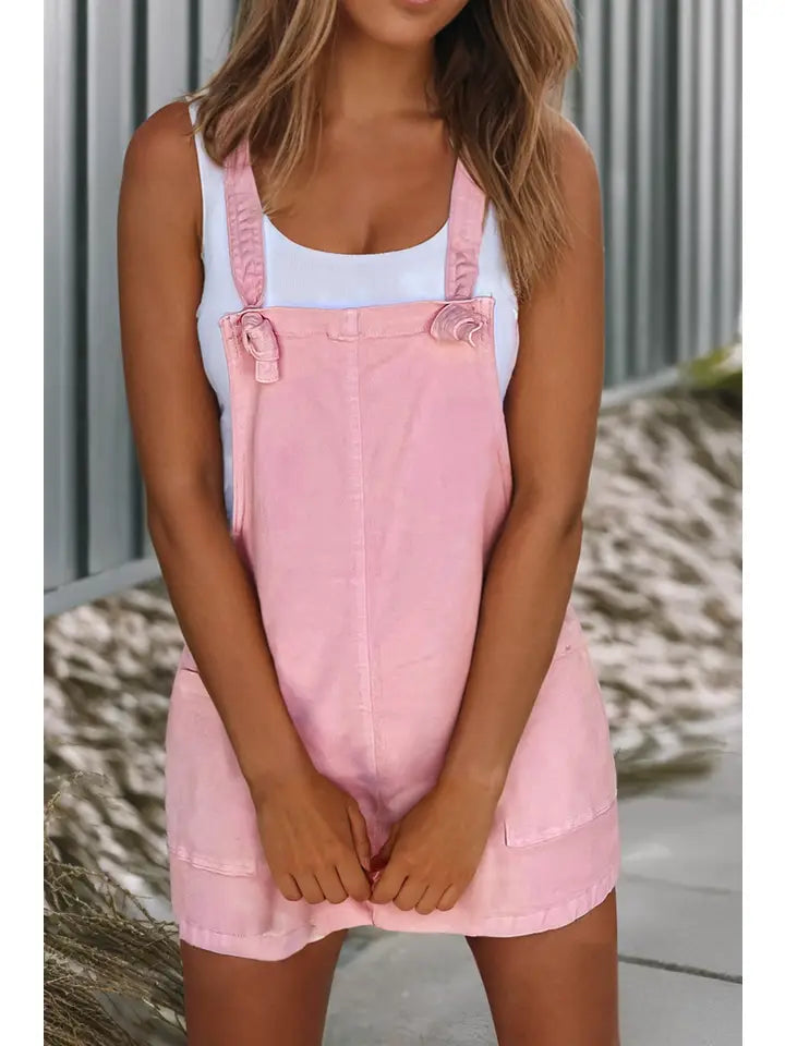 Solid Color Knot Straps Denim Romper-ORANGE