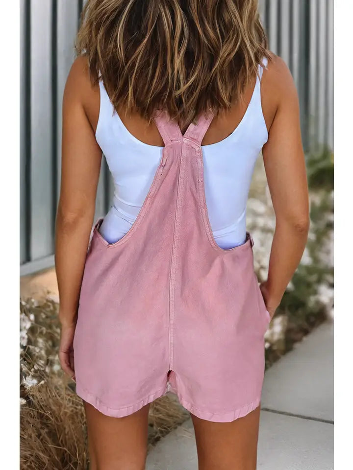 Solid Color Knot Straps Denim Romper-ORANGE