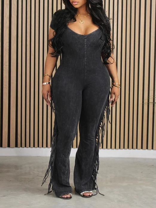 BLACK - Fringe Detail Jumpsuit